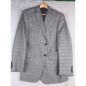 Men's 40R Perry Ellis Portfolio Gray Plaid Two Button Blazer Sport Coat NEW